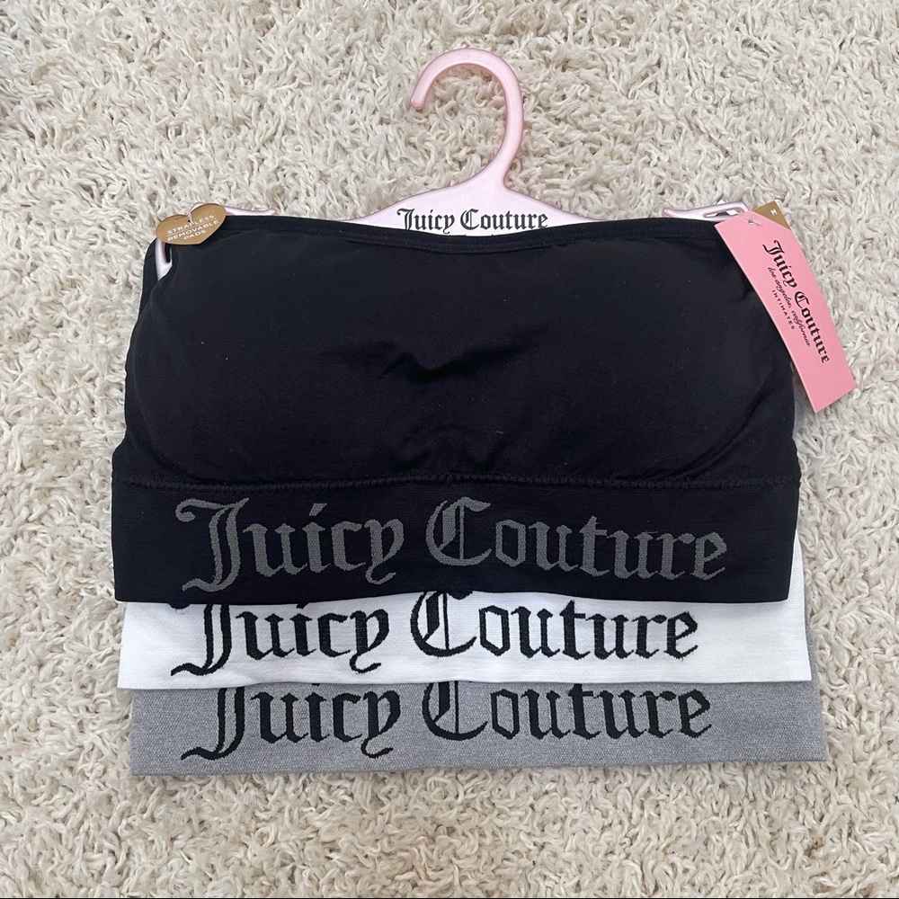 Juicy Couture 3 pack Comfort Bra Set Removable Padded Tube Top Juicy Logo Sz M